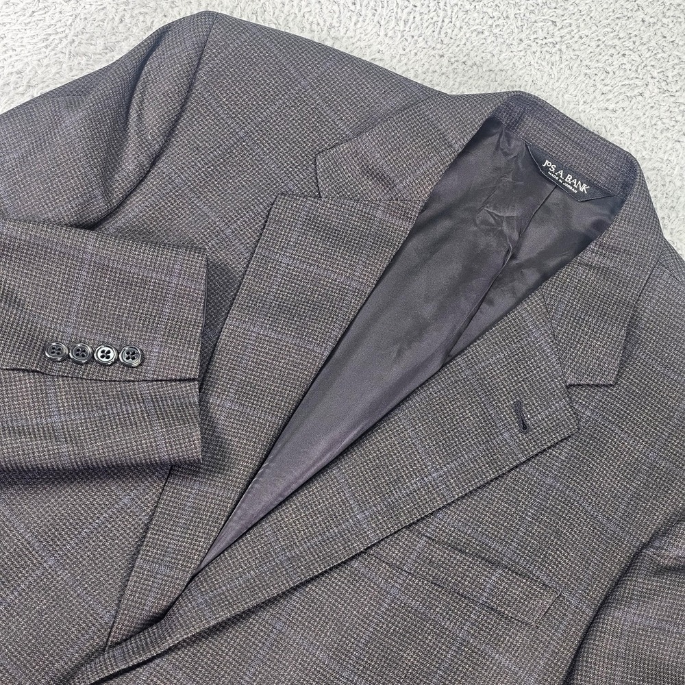 Jos. A. Bank Sport Coat Mens 44L Gray Windowpane Wool Silk Blazer Signature‎